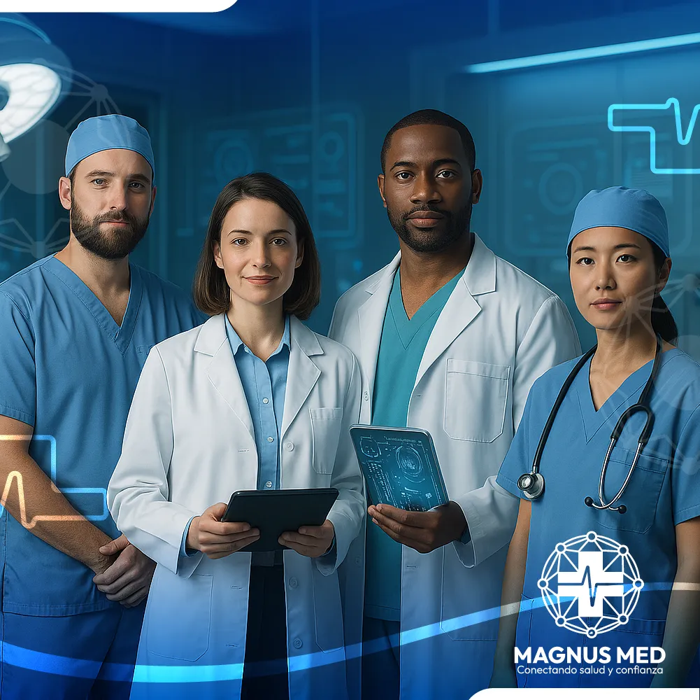 Ilustración editorial de un equipo médico