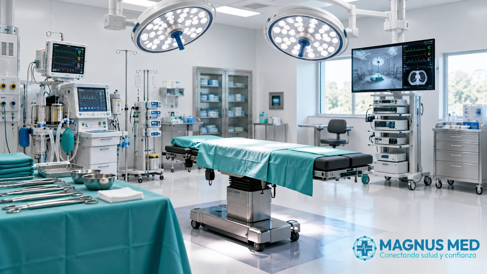 Quirófano ilustrativo equipado para una intervención quirúrgica.