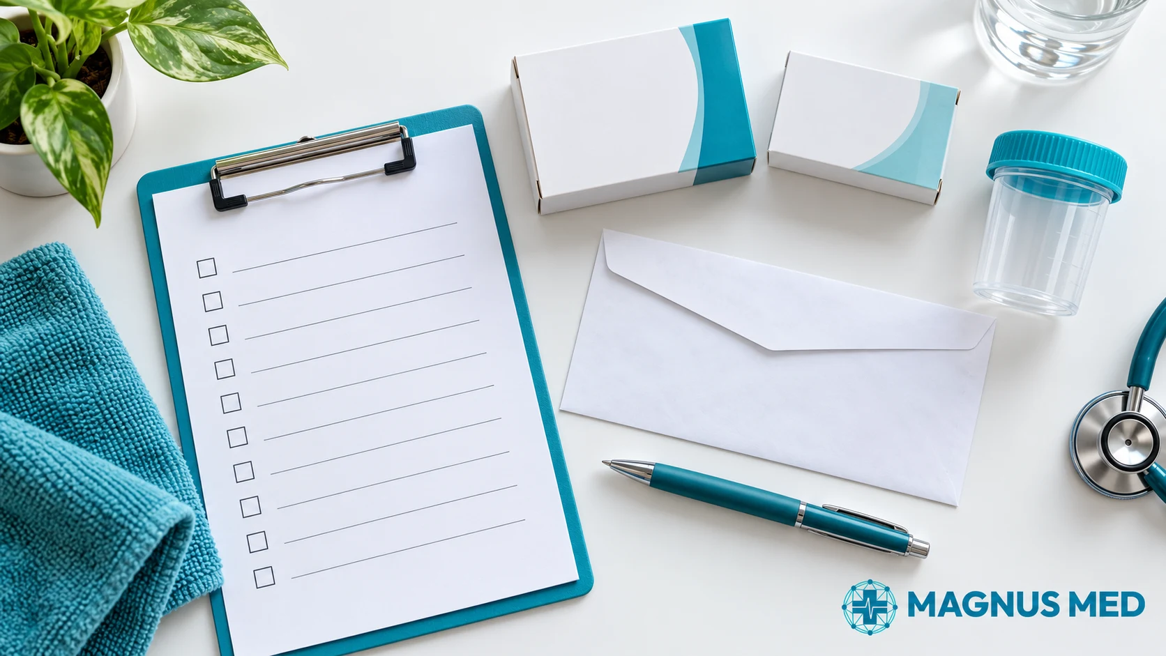 Material organizado para preparar la consulta y revisar medicamentos