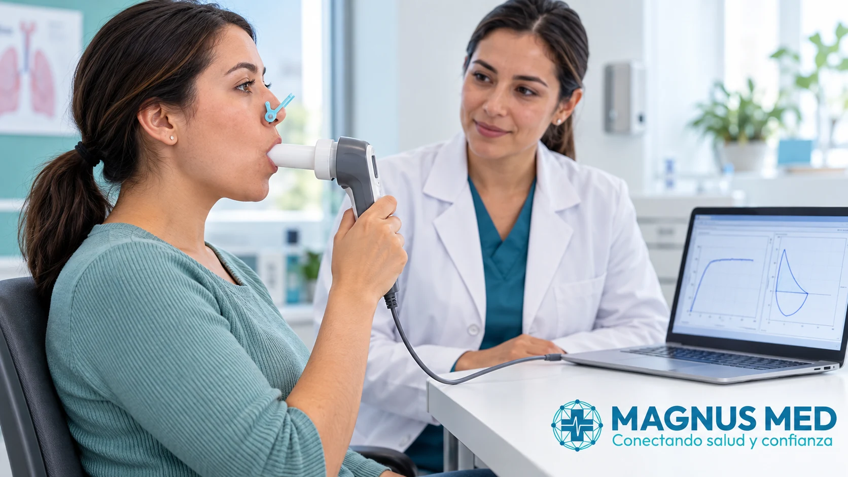 Paciente realiza una espirometría supervisada.