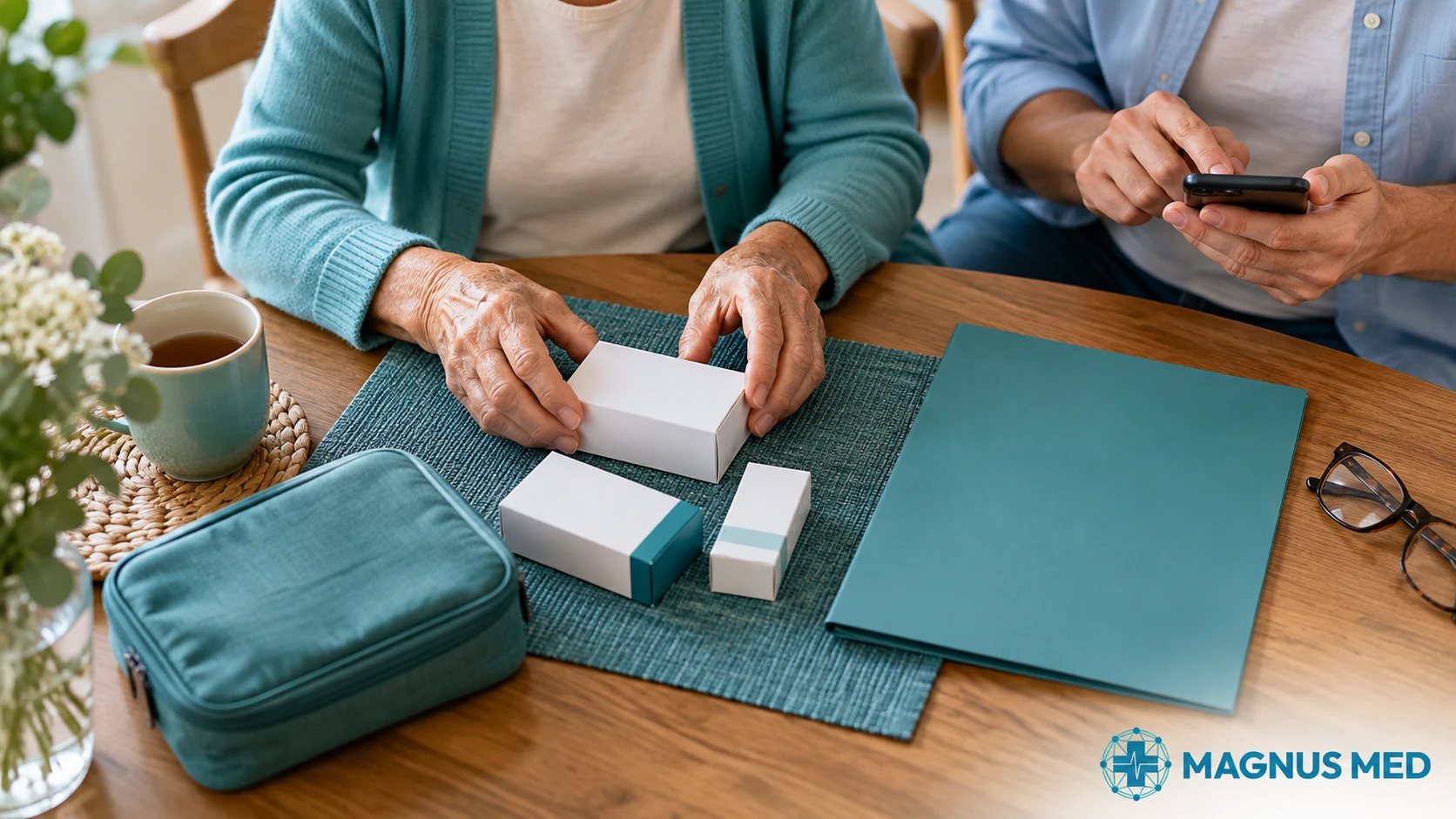 Preparación de medicamentos y documentación para conversar con el equipo