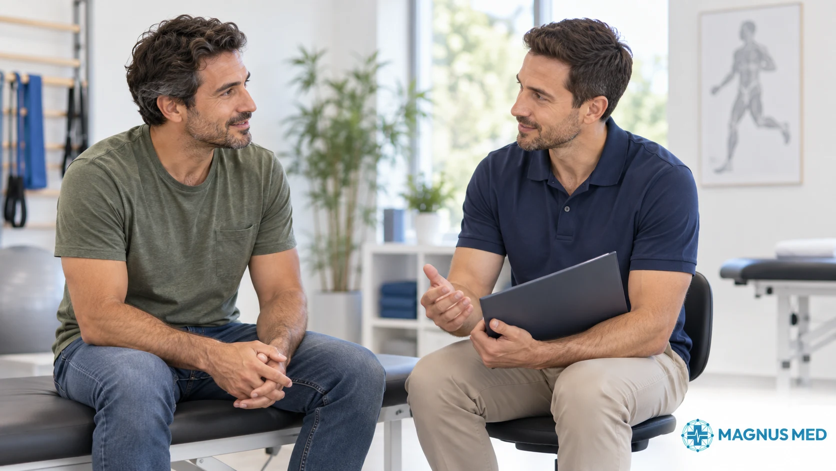 Conversación de seguimiento entre paciente y profesional de rehabilitación