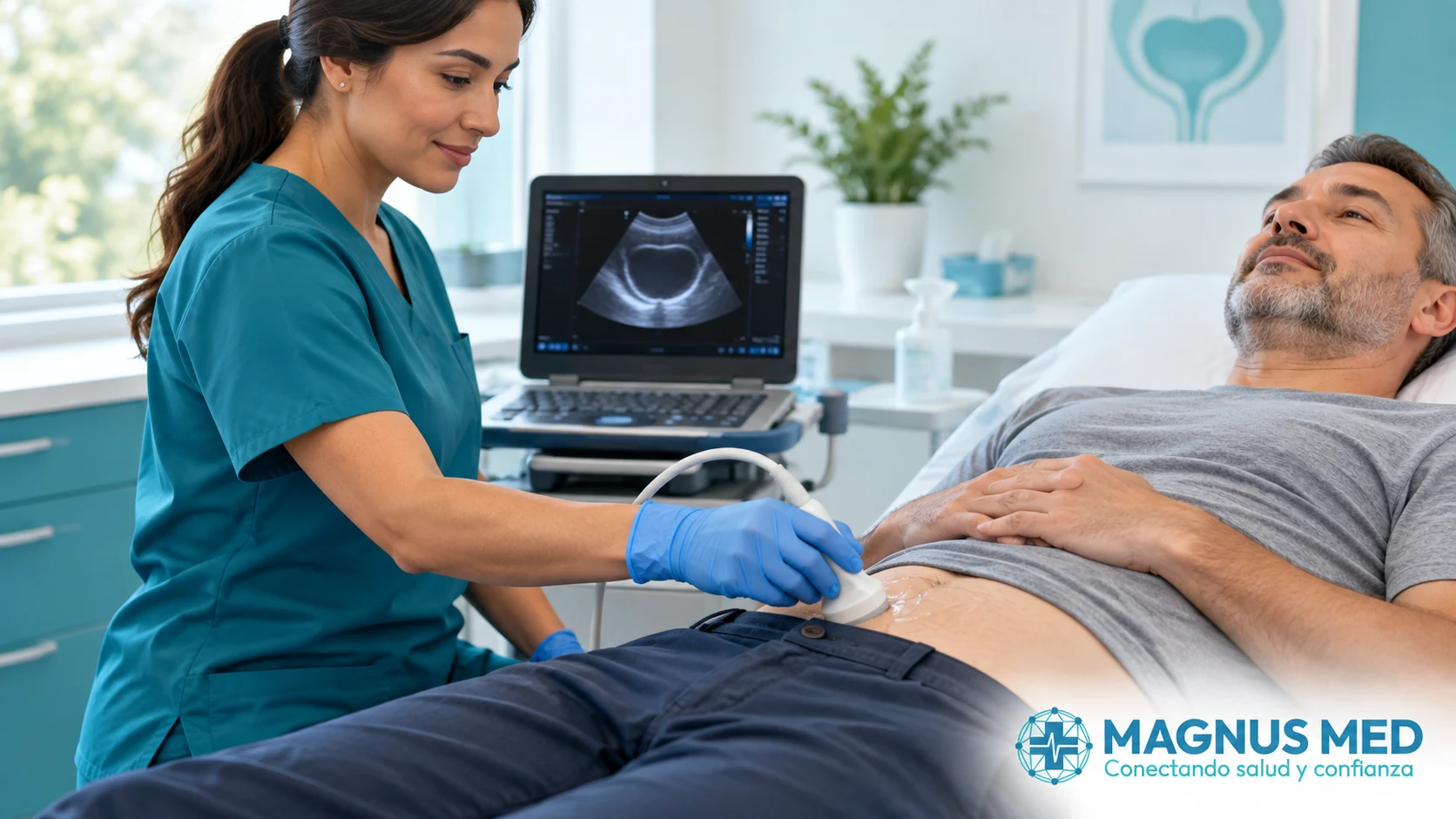 Ecografía en la parte baja del abdomen para medir el residuo de orina