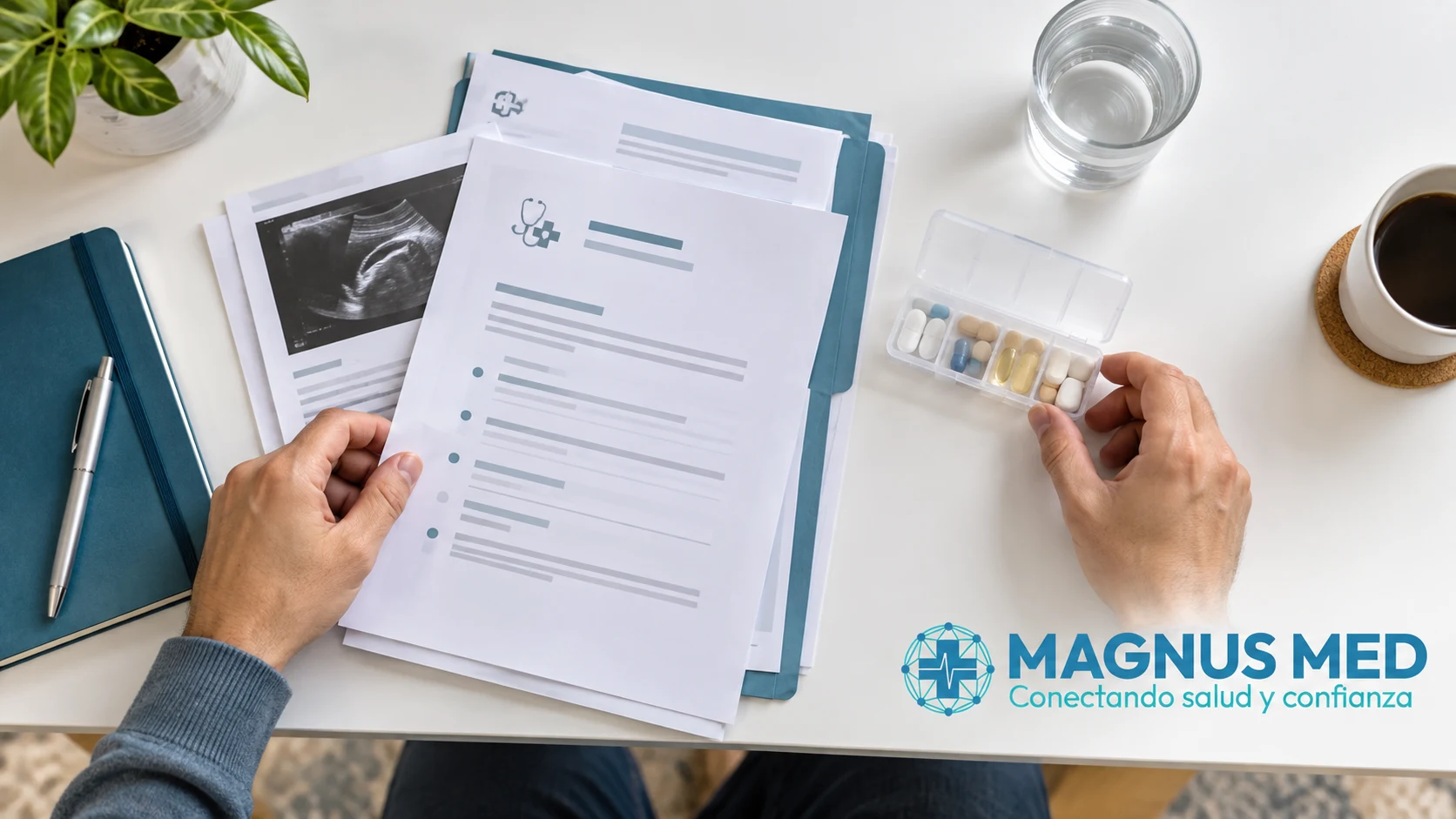 Preparación de informes y lista de medicamentos antes de la consulta.